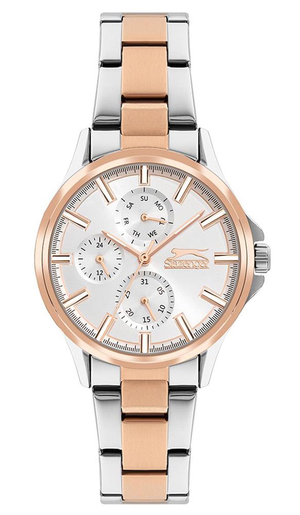 Slazenger SL.09.2192.4.01 Takvimli 37 mm Gri-Rose Gold Çelik Kordon Analog Kadın Kol Saati