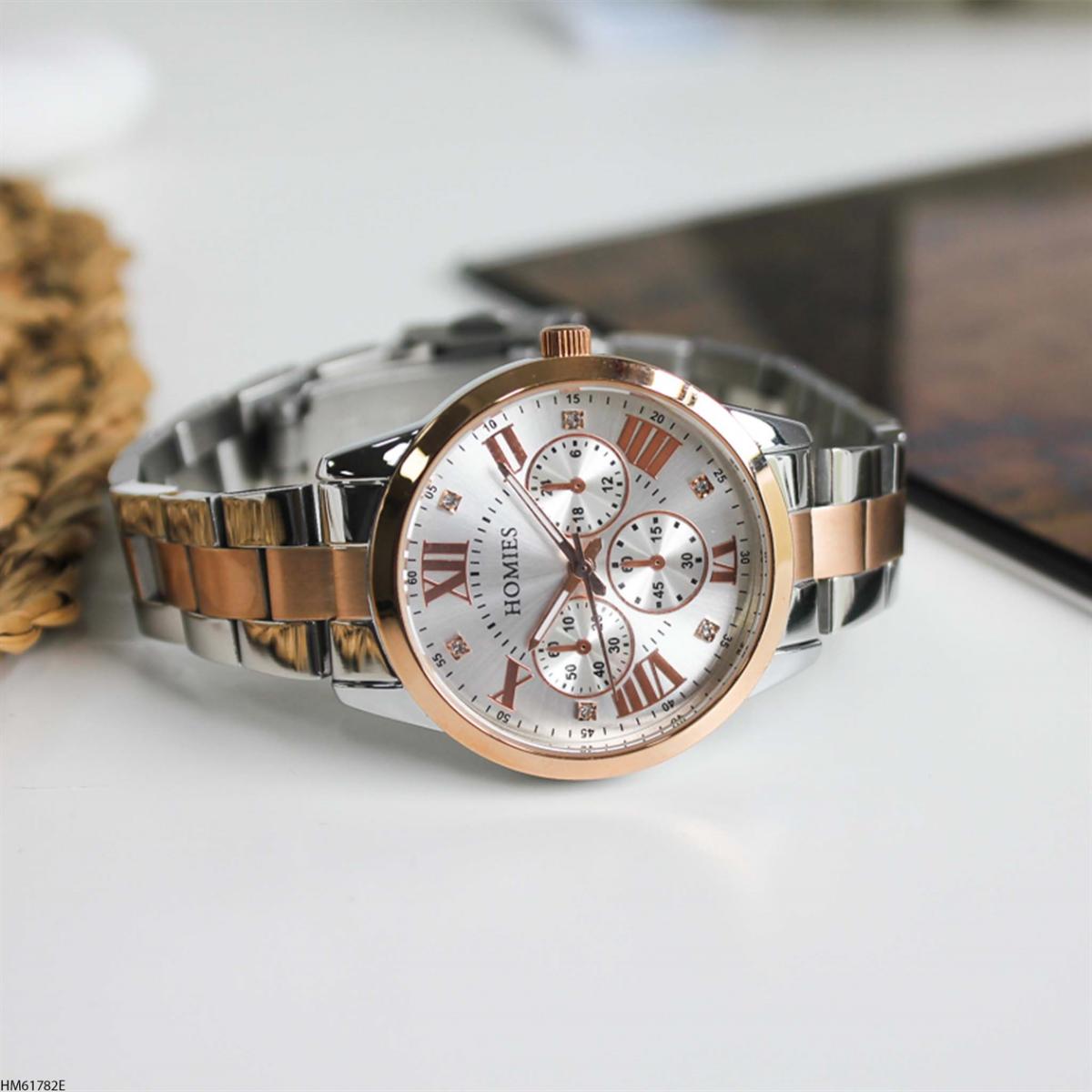 Homies HM61782E Takvimli 35 mm Gri-Rose Gold Metal Kordon Analog Kadın Kol Saati