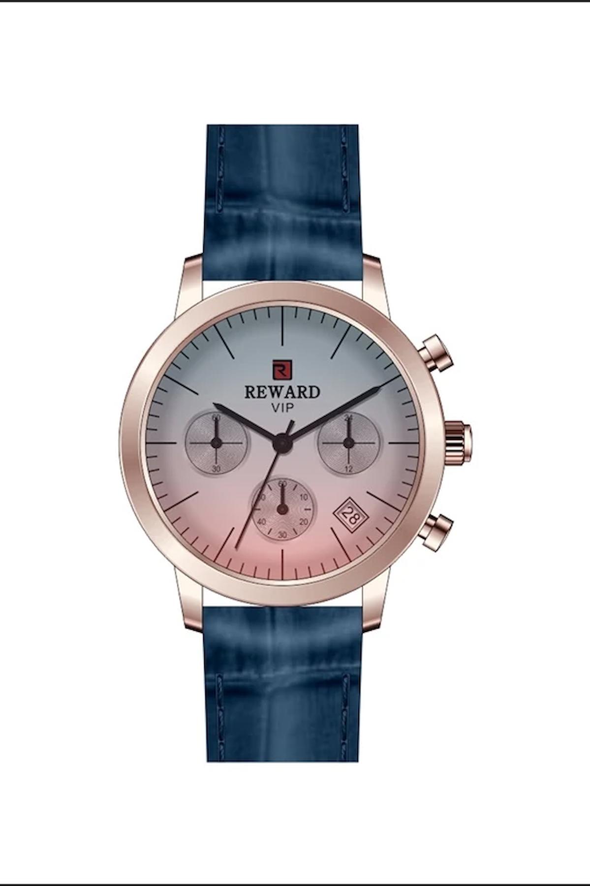 Reward A142482 Takvimli 36 mm Lacivert Deri Kordon Analog Kadın Kol Saati