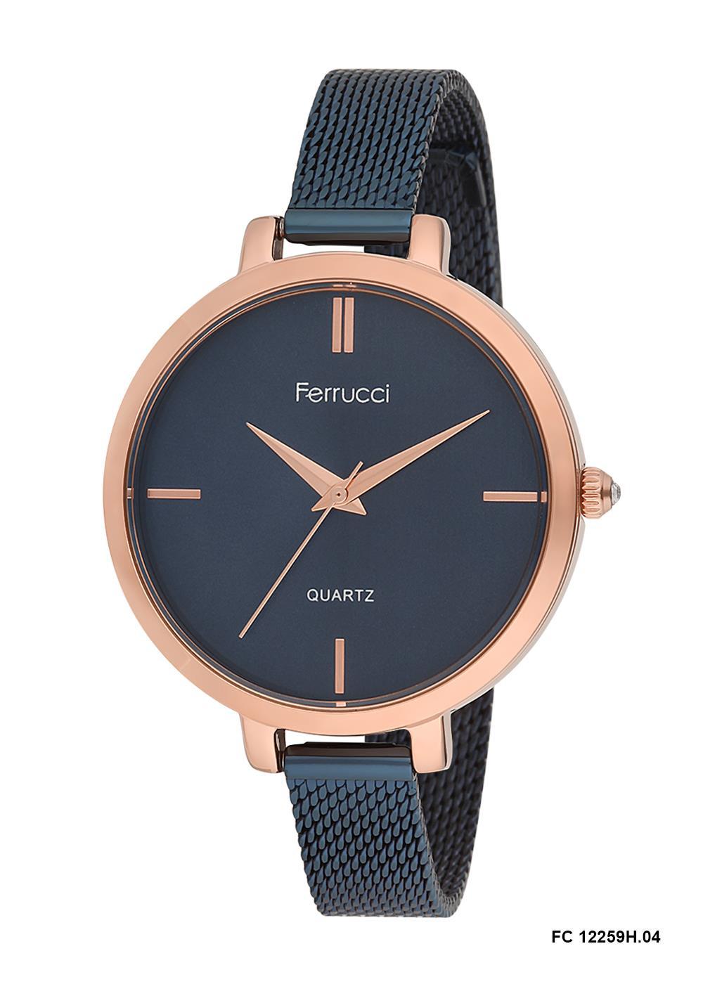 Ferrucci 9FM295 38 mm Lacivert Çelik-Hasır Kordon Analog Kadın Kol Saati