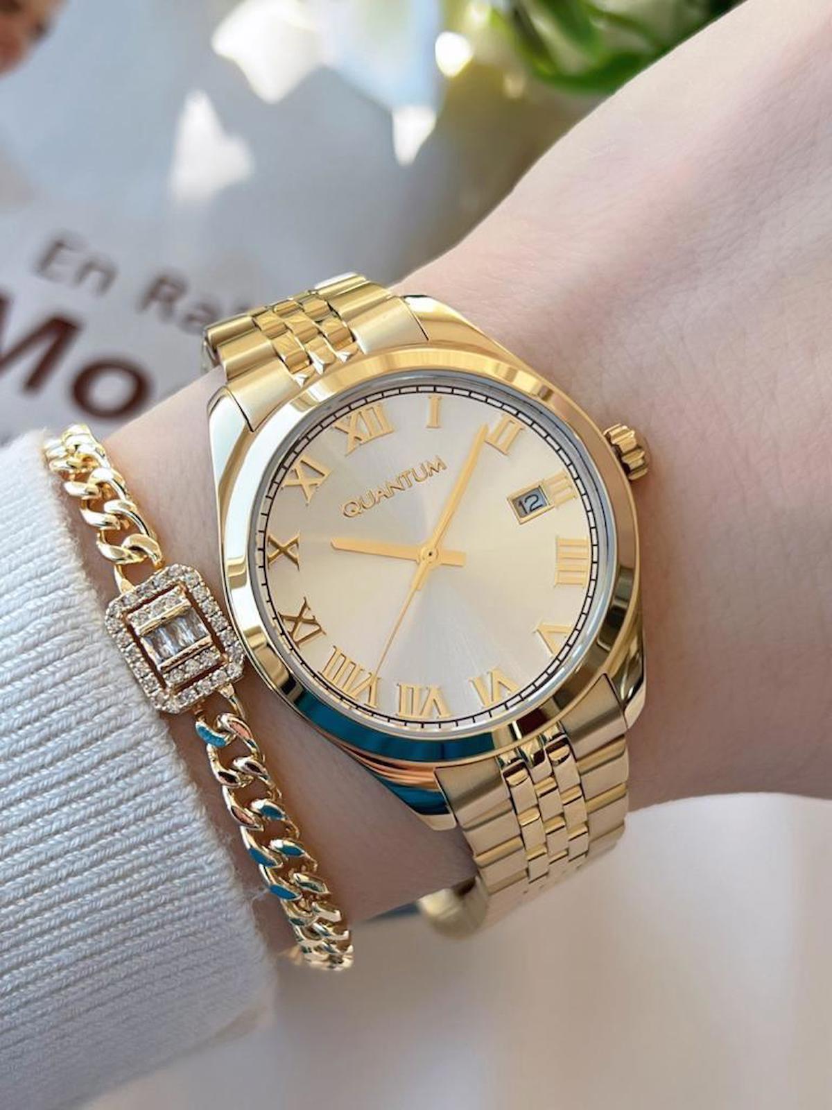 Quantum IML.B1100.130 Takvimli 36 mm Altın Çelik Kordon Analog Kadın Kol Saati