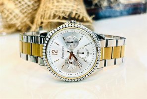 Ferrucci FCF.14181M.02 Takvimli 33 mm Altın-Gri Çelik-Hasır Kordon Analog Kadın Kol Saati