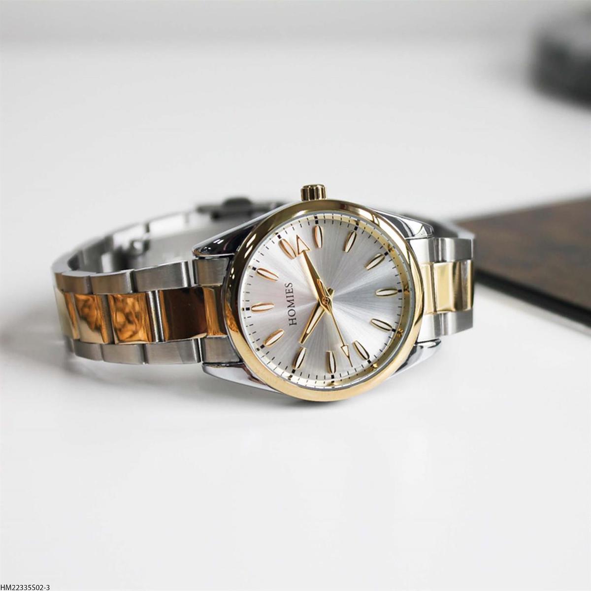 Homies HM22335S02-3 33 mm Altın-Gri Çelik Kordon Analog Kadın Kol Saati