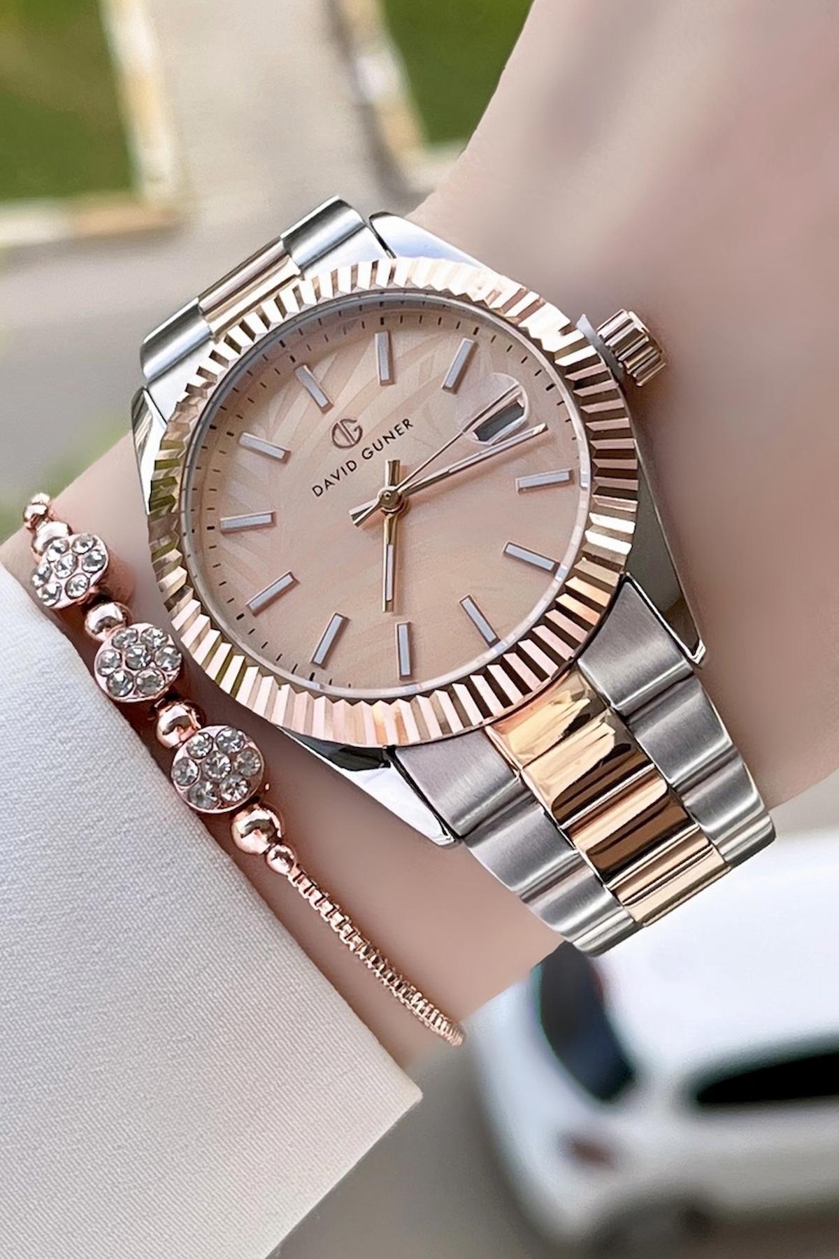 David Guner DGISTE19 Takvimli 36 mm Gri-Rose Gold Çelik Kordon Analog Kadın Kol Saati