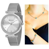 Ferrucci 36 mm Gri Çelik Kordon Analog Kadın Kol Saati