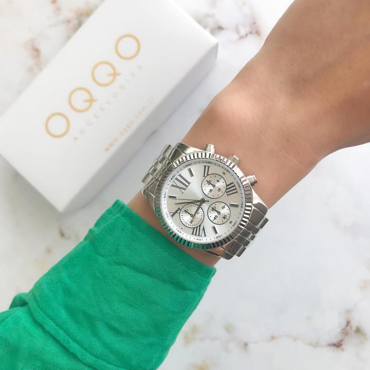 Oqqo Takvimli 40 mm Gri Metal Kordon Analog Kadın Kol Saati