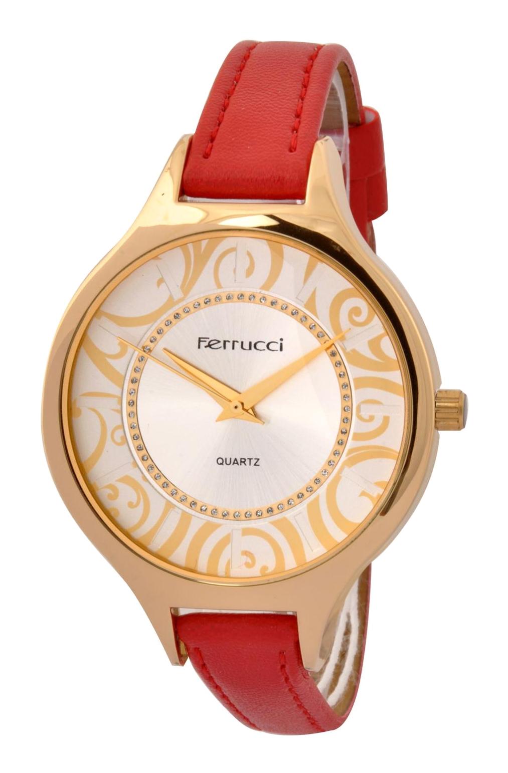 Ferrucci 8FK12 38 mm Kırmızı Deri Kordon Analog Kadın Kol Saati