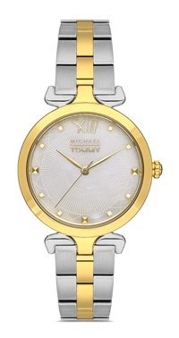 Michael Tommy MT22109L-CSB32 32 mm Altın-Gri Çelik Kordon Analog Kadın Kol Saati
