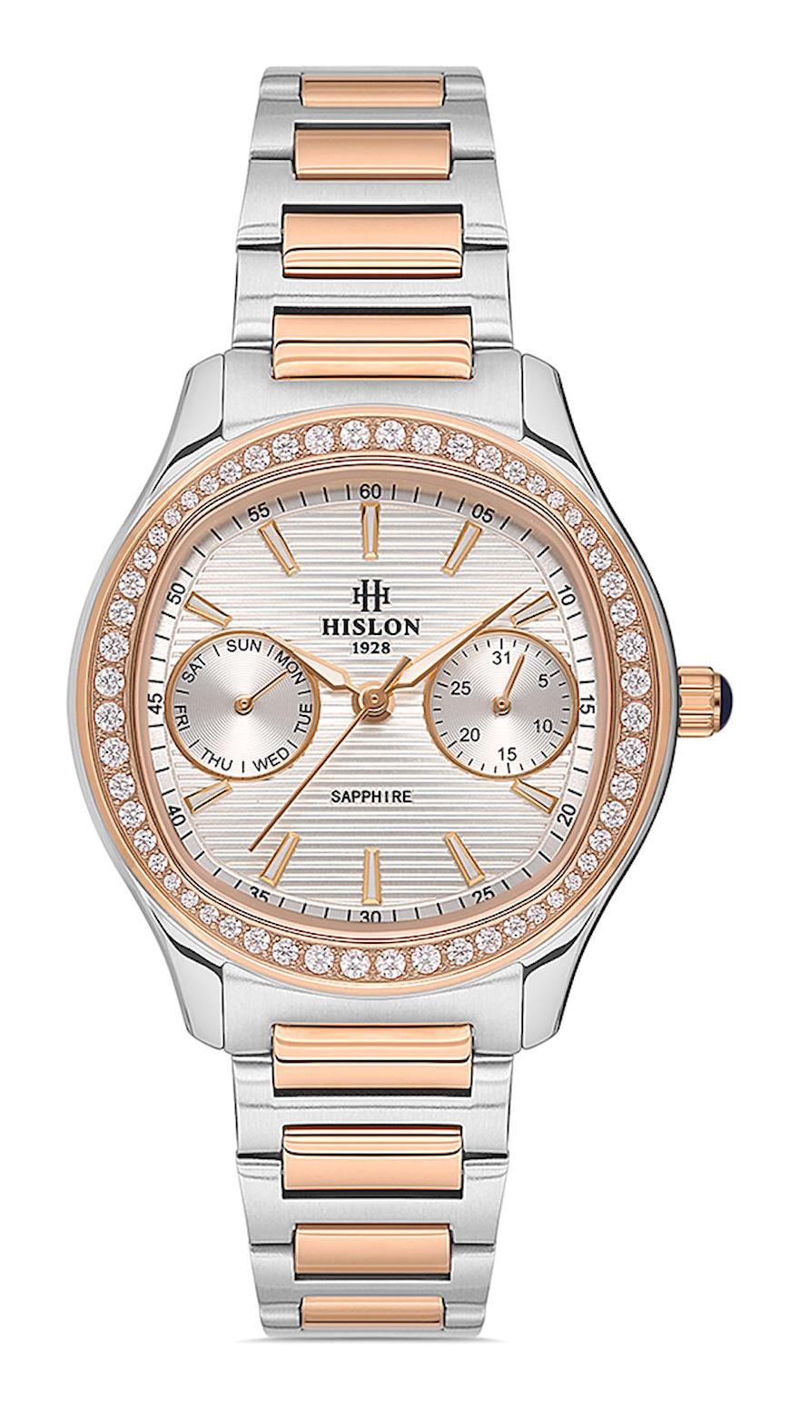 Hislon QT148T-10SR Takvimli 33 mm Gri-Rose Gold Çelik Kordon Analog Kadın Kol Saati