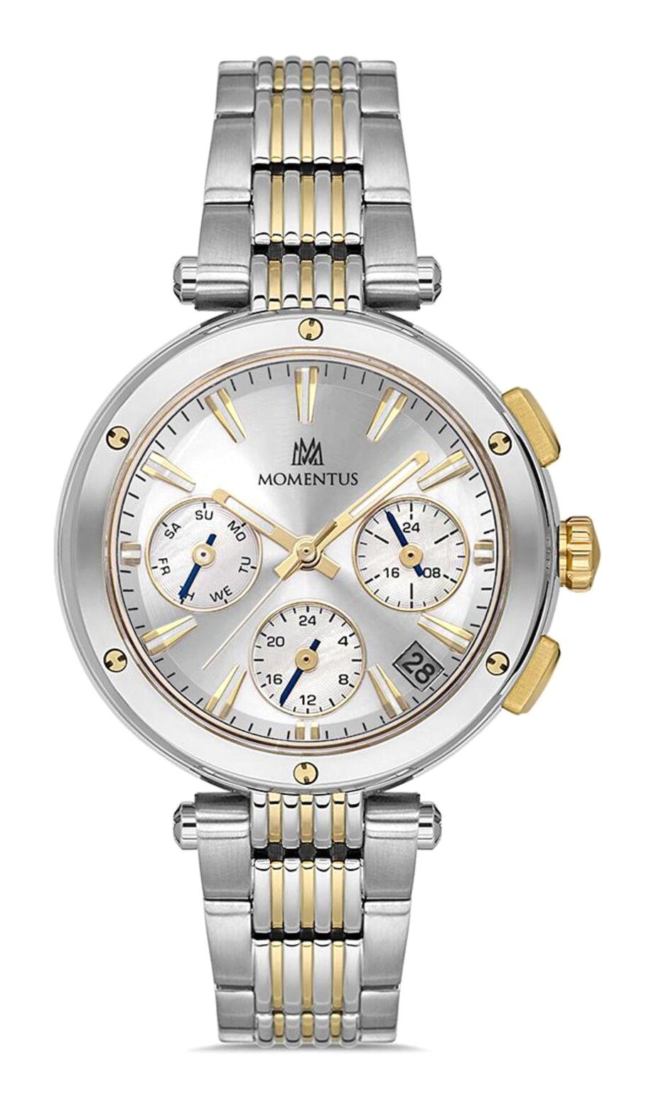 Momentus CS263T-15SR Takvimli 36 mm Altın-Gri Çelik Kordon Analog Kadın Kol Saati