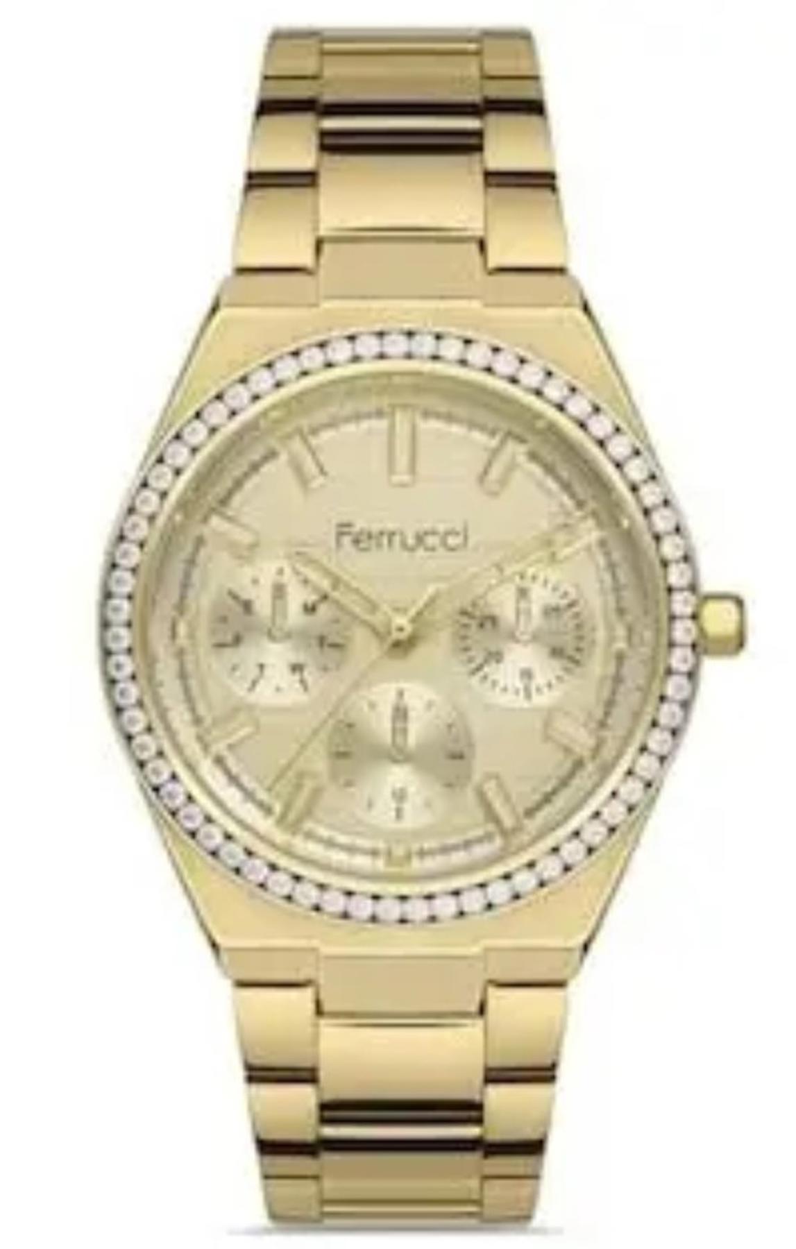 Ferrucci FC.14364M.03 Takvimli 36 mm Altın Metal Kordon Analog Kadın Kol Saati