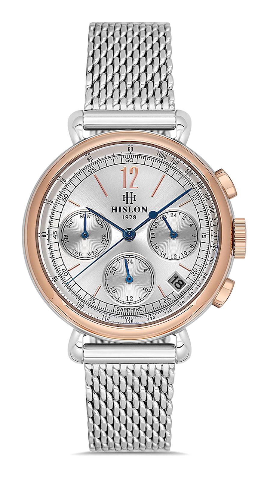 Hislon QT142S-02SR Takvimli 36 mm Gri Hasır Kordon Analog Kadın Kol Saati