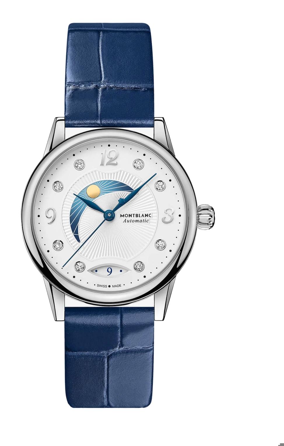 Mont Blanc BOHEME DAY & NİGHT 127354 Takvimli 34 mm Mavi Deri Kordon Analog Kadın Kol Saati