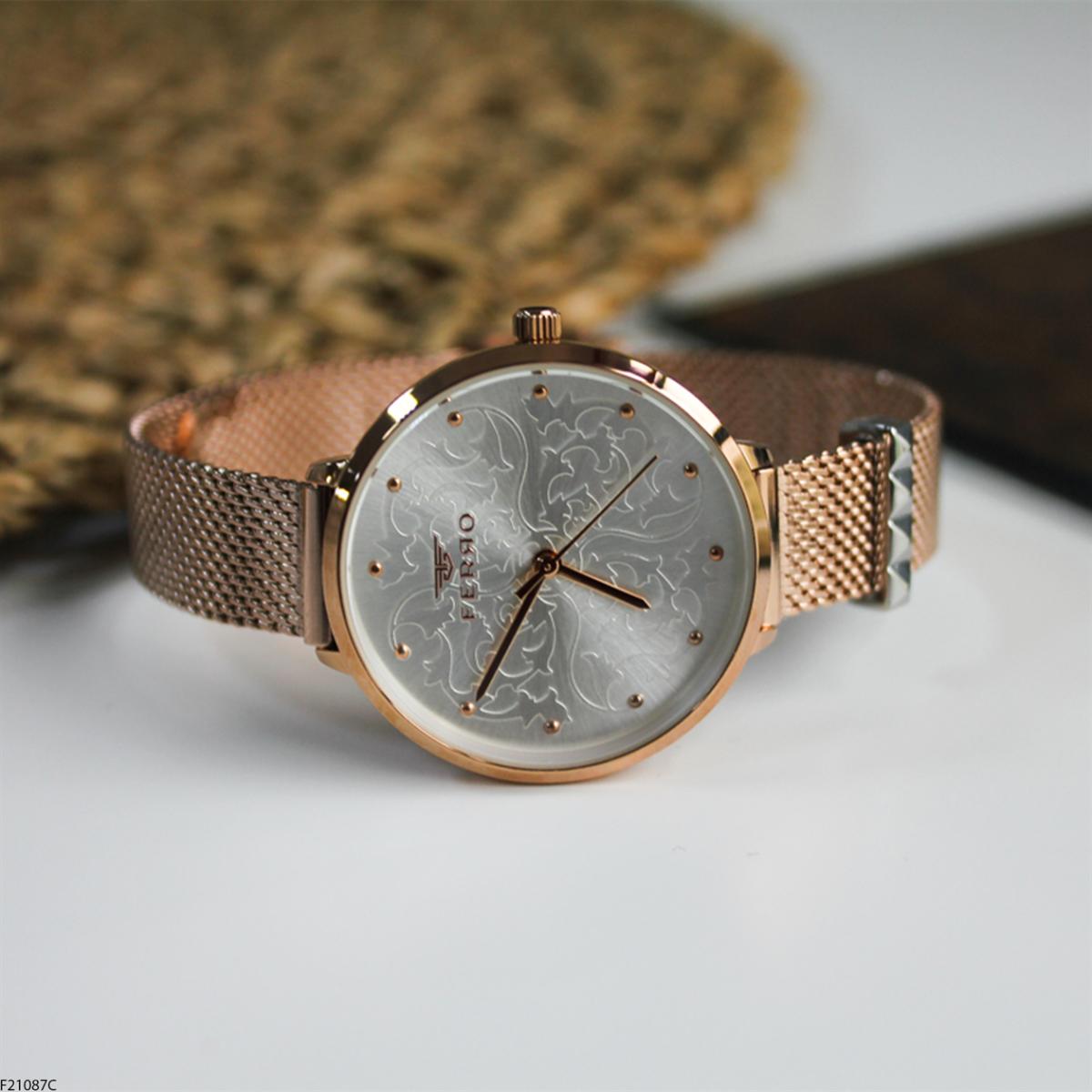 Ferro F21087C 36 mm Rose Gold Metal Kordon Analog Kadın Kol Saati