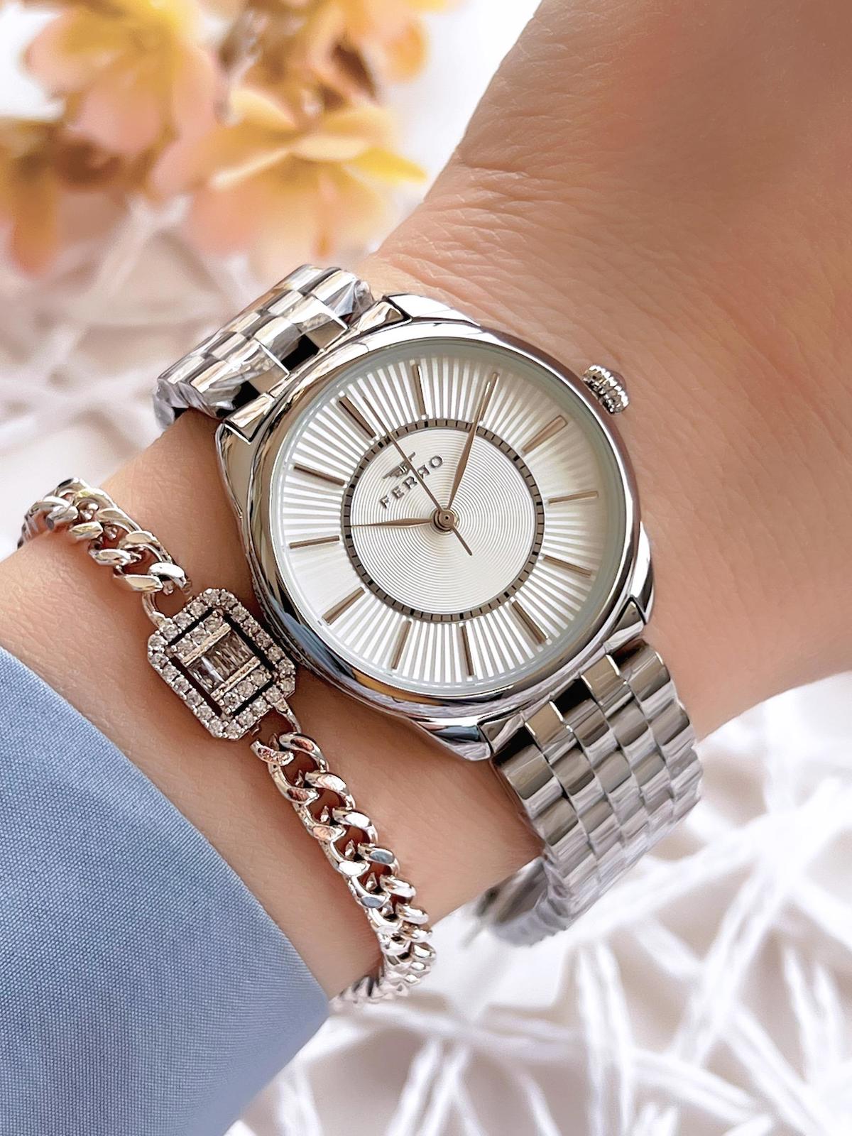 Ferro EFL21152A 36 mm Gri Çelik Kordon Analog Kadın Kol Saati