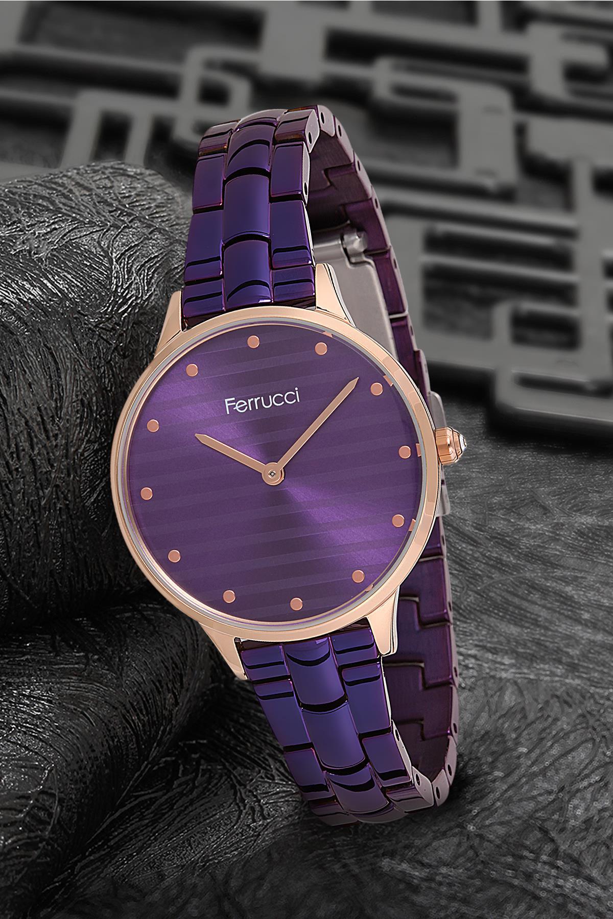 Ferrucci 9FM2008 38 mm Mor Metal Kordon Analog Kadın Kol Saati