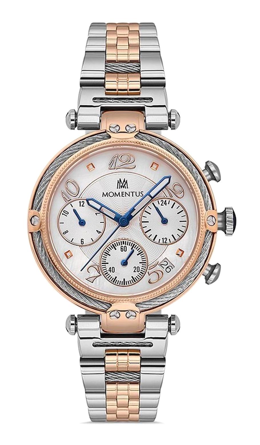 Momentus CS261T-02SR Takvimli 35 mm Gri-Rose Gold Çelik Kordon Analog Kadın Kol Saati