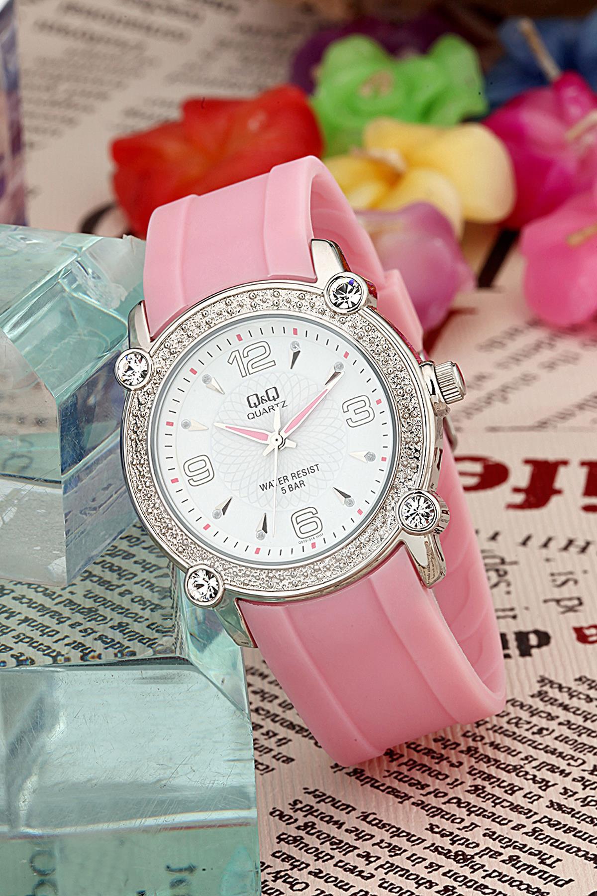 Q&Q 3B718 36 mm Pembe Silikon Kordon Analog Kadın Kol Saati