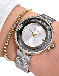 Ferrucci 35 mm Gri Çelik-Hasır Kordon Analog Kadın Kol Saati