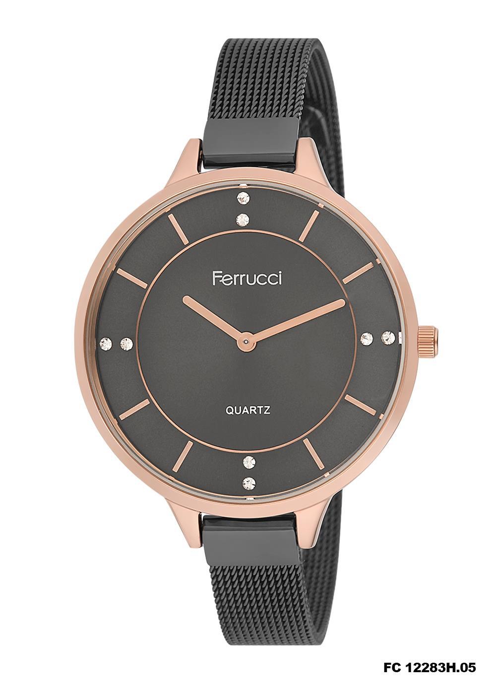 Ferrucci 9FM405 38 mm Siyah Çelik-Hasır Kordon Analog Kadın Kol Saati