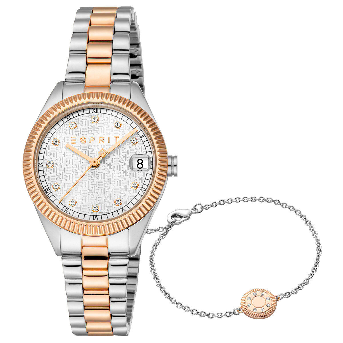 Esprit ES1L433M0065 Takvimli 30 mm Gri-Rose Gold Çelik Kordon Analog Kadın Kol Saati