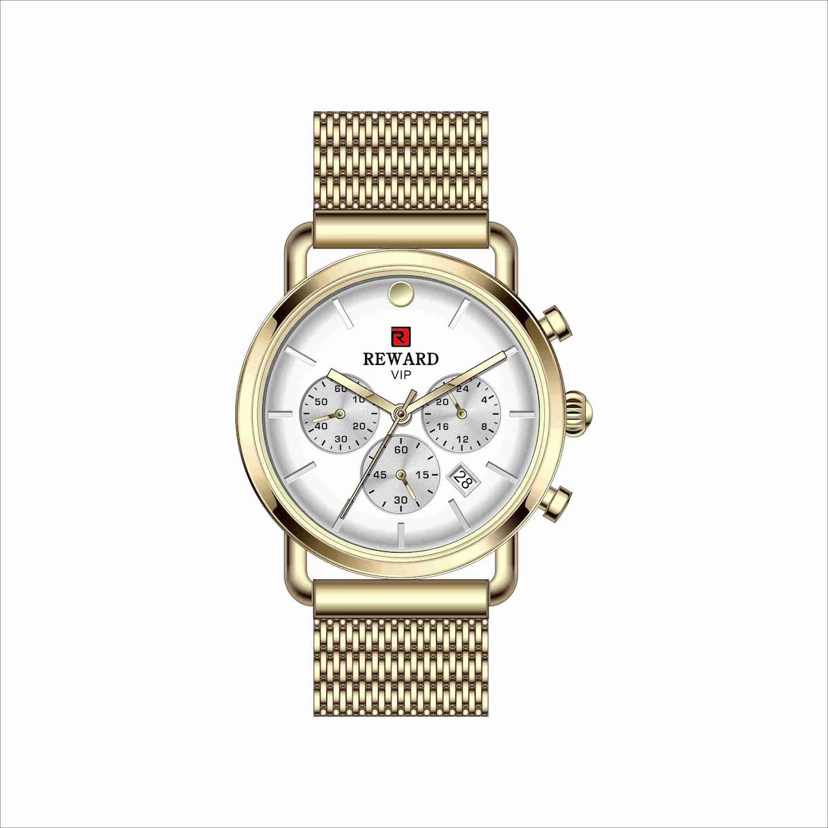 Reward A141623 Takvimli 36 mm Altın Çelik-Hasır Kordon Analog Kadın Kol Saati