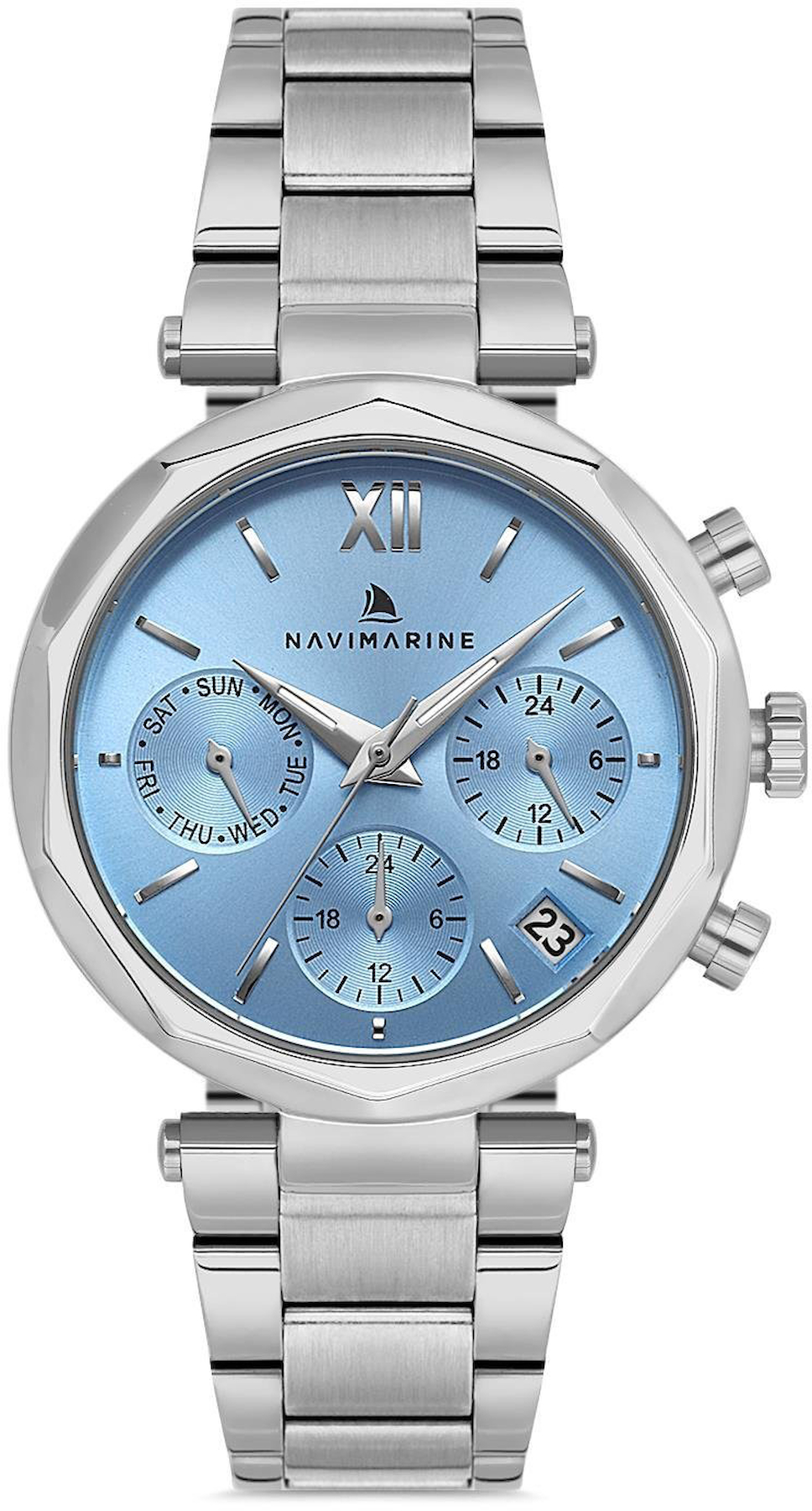 Navimarine NVM92-A15 Takvimli 34 mm Gri Çelik Kordon Analog Kadın Kol Saati