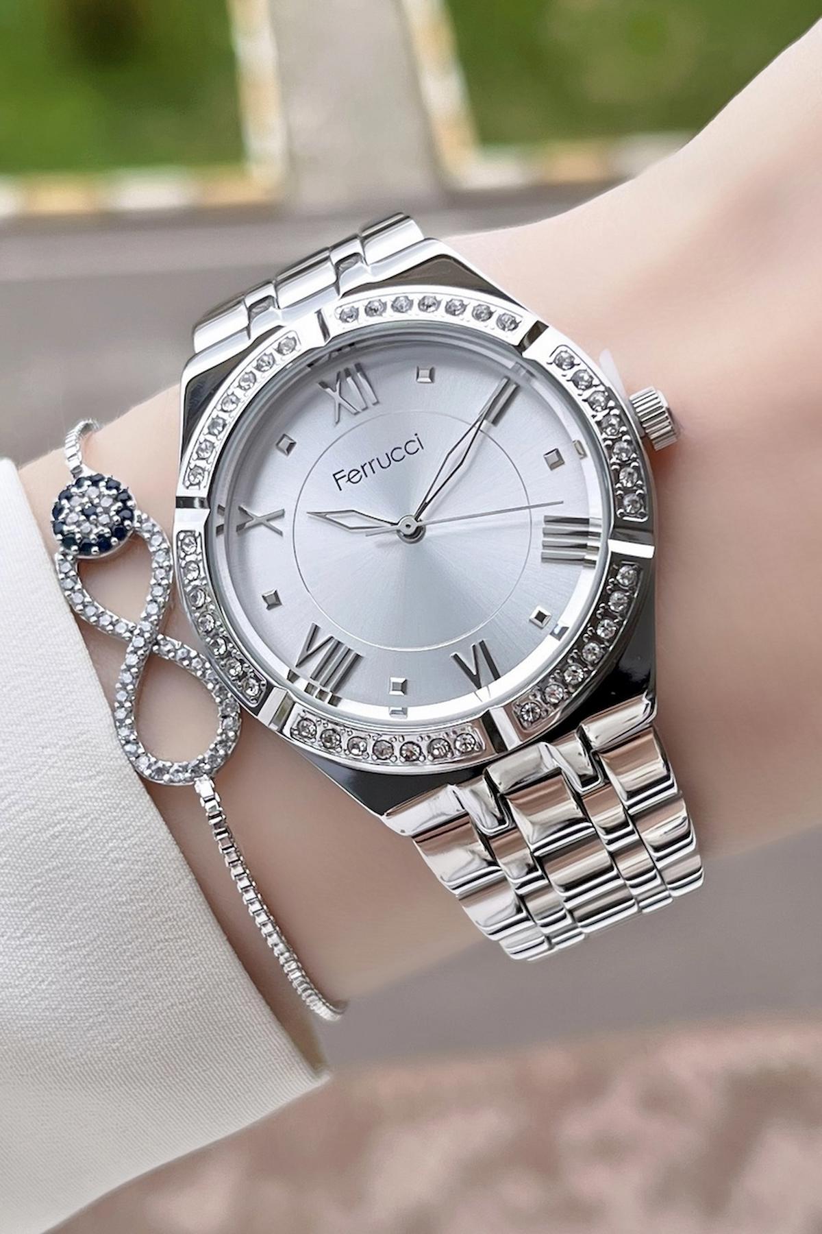 Ferrucci FCISTE111 35 mm Gri Çelik Kordon Analog Kadın Kol Saati