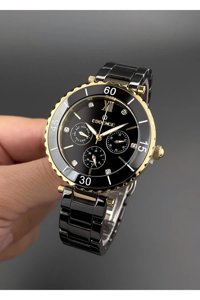 Essence ES6809FE.250 Takvimli 37 mm Siyah Seramik Kordon Analog Kadın Kol Saati
