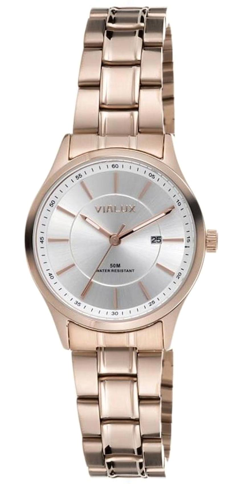 Vialux AJ560R-02SR Takvimli 40 mm Rose Gold Çelik Kordon Analog Kadın Kol Saati