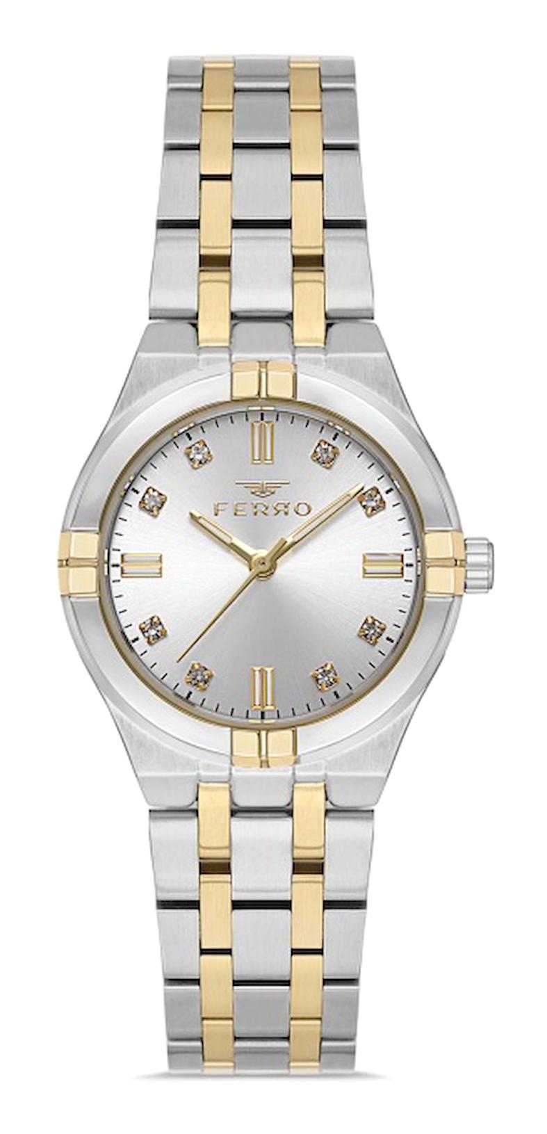 Ferro 35 mm Altın-Gri Çelik Kordon Analog Kadın Kol Saati