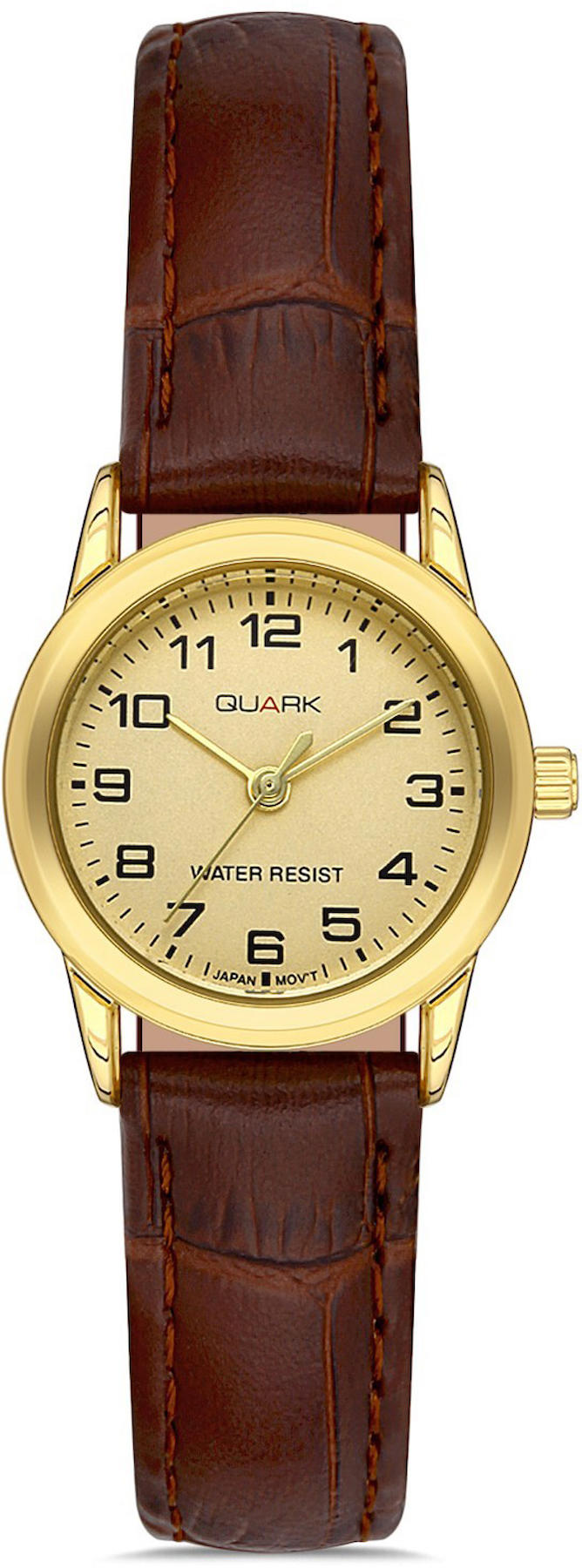 Quark QL-V001GL-9B 34 mm Kahverengi Deri Kordon Analog Kadın Kol Saati