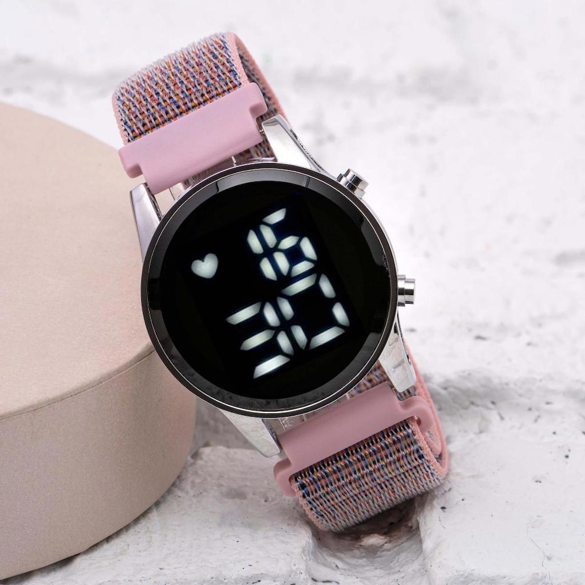 Oleydi Takvimli 40 mm Pembe Kanvas Kordon Dijital Kadın Kol Saati