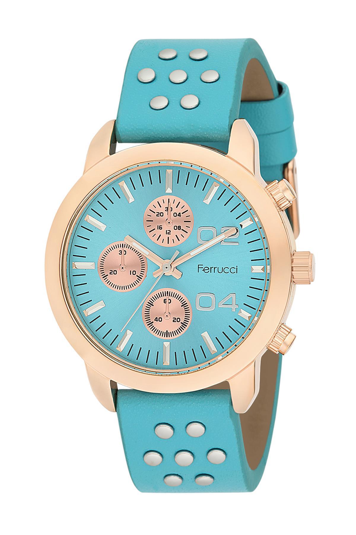 Ferrucci 8FK59 38 mm Mavi Deri Kordon Analog Kadın Kol Saati