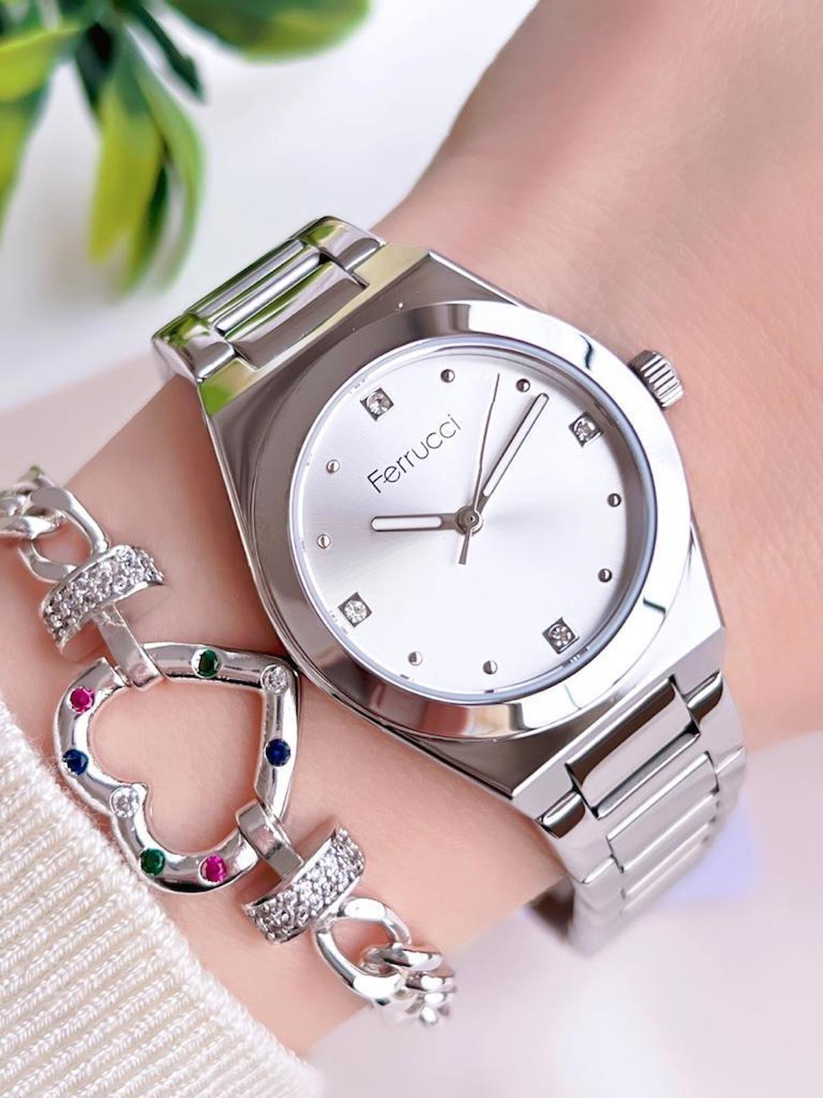 Ferrucci BLKT.2.966 38 mm Gri Çelik Kordon Analog Kadın Kol Saati
