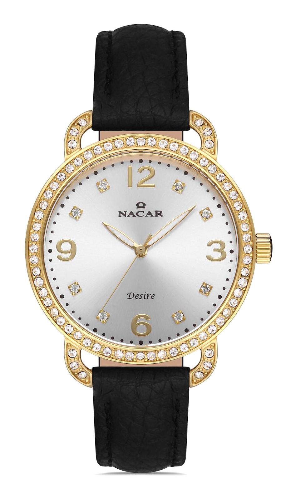 Nacar 103931033-DSL1S 38 mm Siyah Deri Kordon Analog Kadın Kol Saati