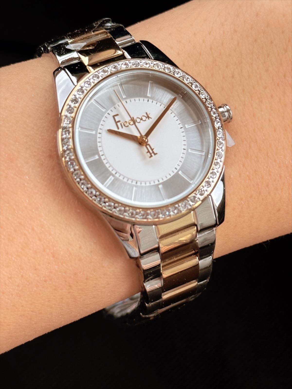 Freelook 34 mm Altın-Gri Çelik Kordon Analog Kadın Kol Saati