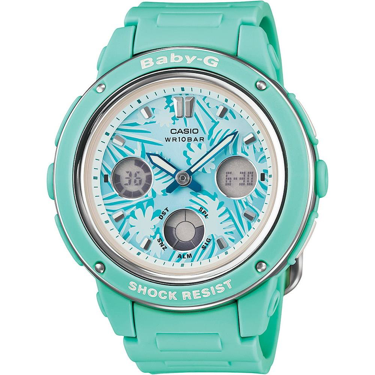 Casio BGA-150F-3ADR Takvimli 42.8 mm Yeşil Silikon Kordon Analog Kadın Kol Saati