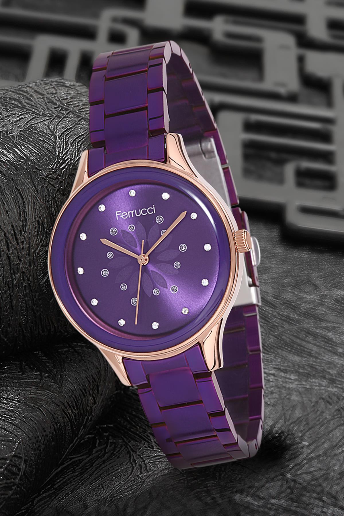 Ferrucci 9FM1620 38 mm Mor Metal Kordon Analog Kadın Kol Saati