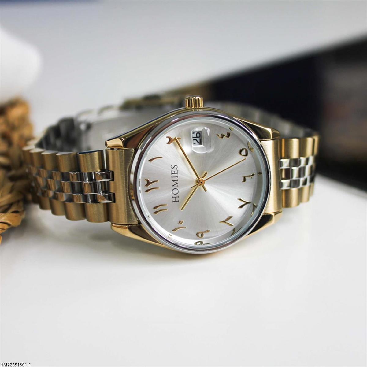 Homies HM22351S01-1 Takvimli 31 mm Altın-Gri Çelik Kordon Analog Kadın Kol Saati