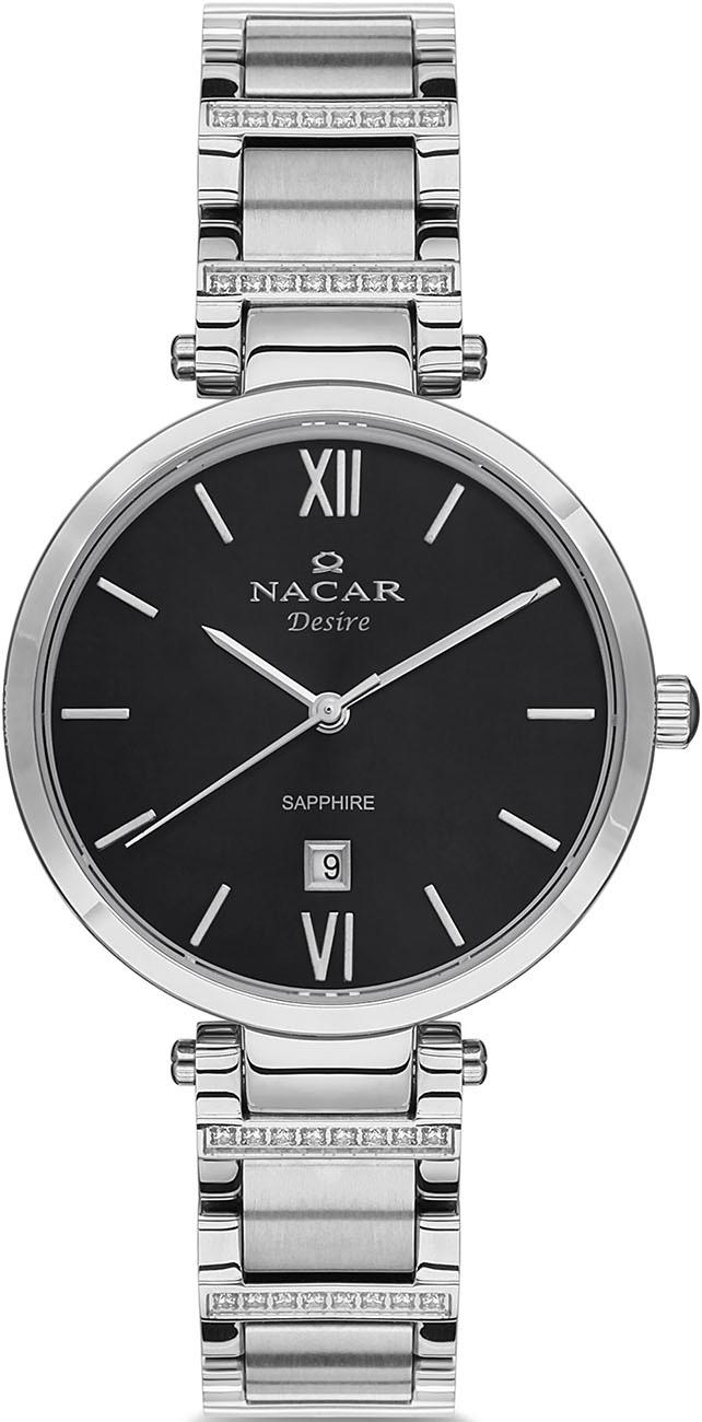 Nacar 33-398075-ABMS Takvimli 34 mm Gri Metal Kordon Analog Kadın Kol Saati