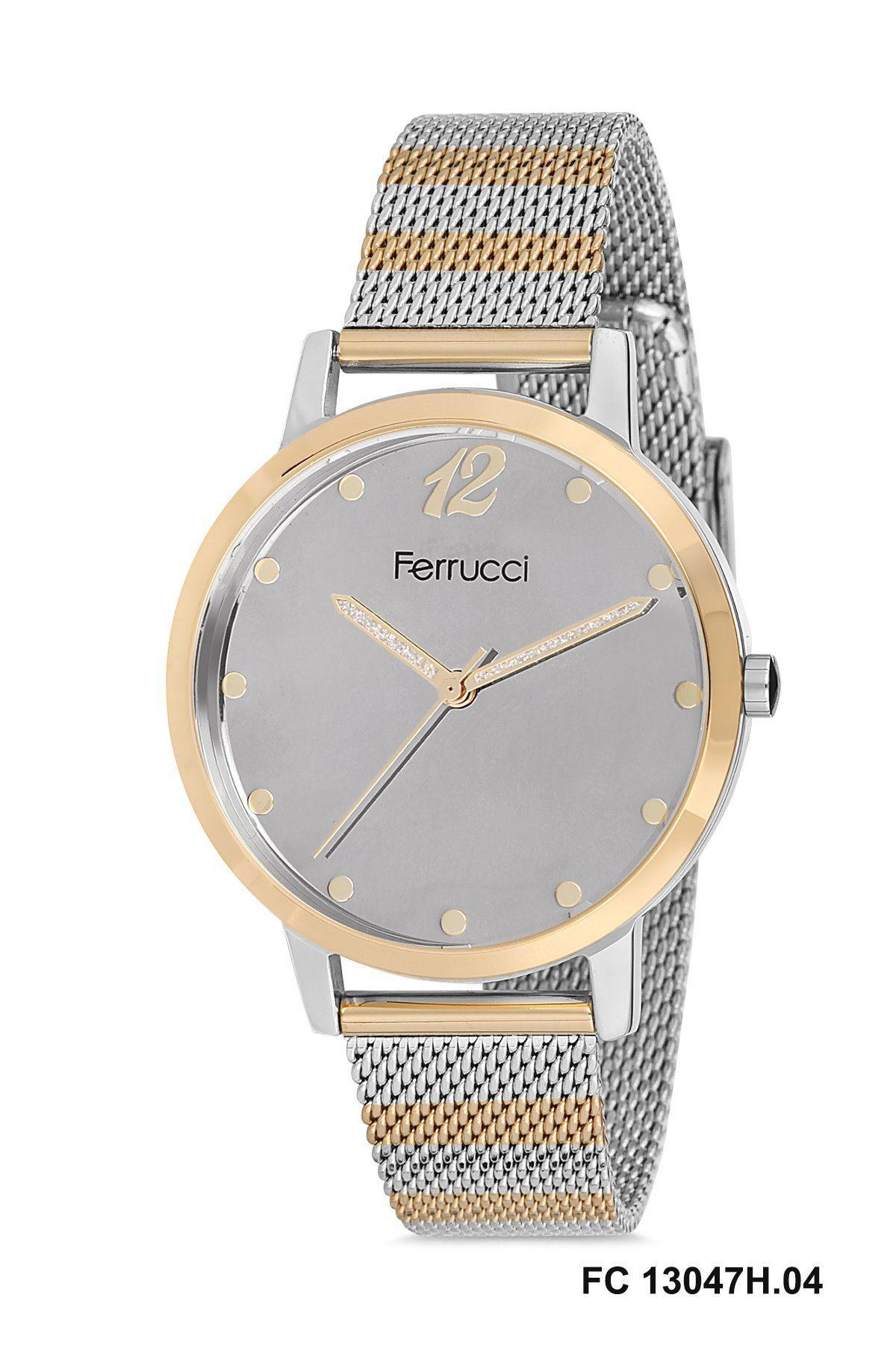 Ferrucci FC.13047H.04 36 mm Altın-Gri Çelik-Hasır Kordon Analog Kadın Kol Saati