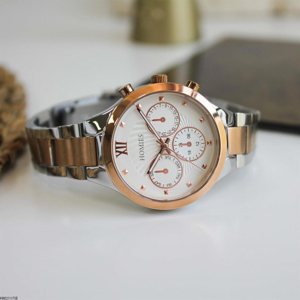 Homies HM21175E Takvimli 35 mm Gri-Rose Gold Metal Kordon Analog Kadın Kol Saati