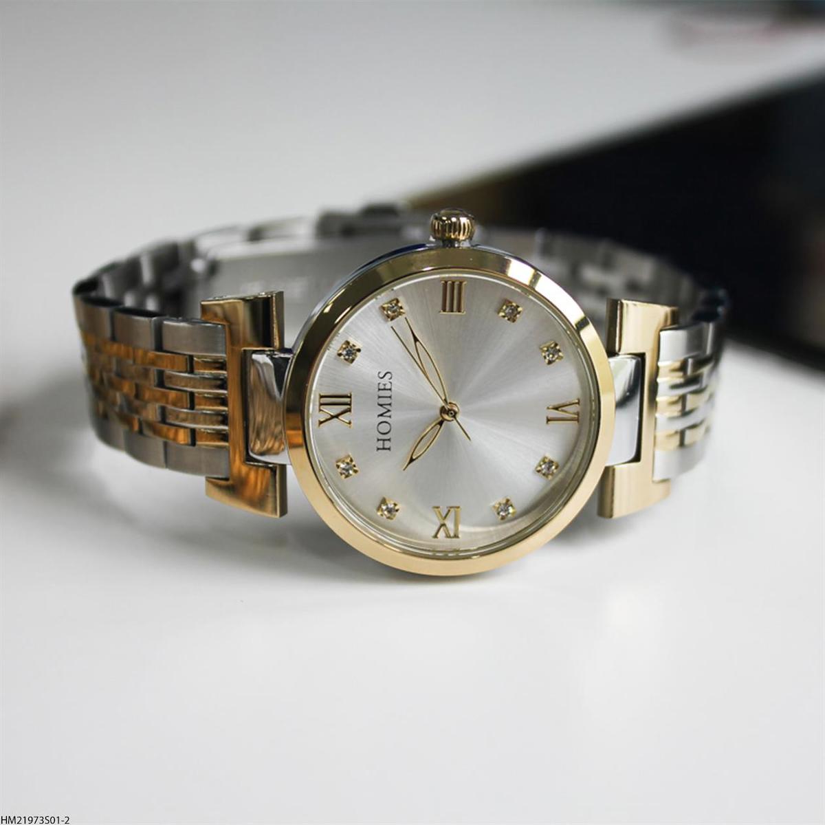 Homies HM21973S01-2 34 mm Altın-Gri Çelik Kordon Analog Kadın Kol Saati