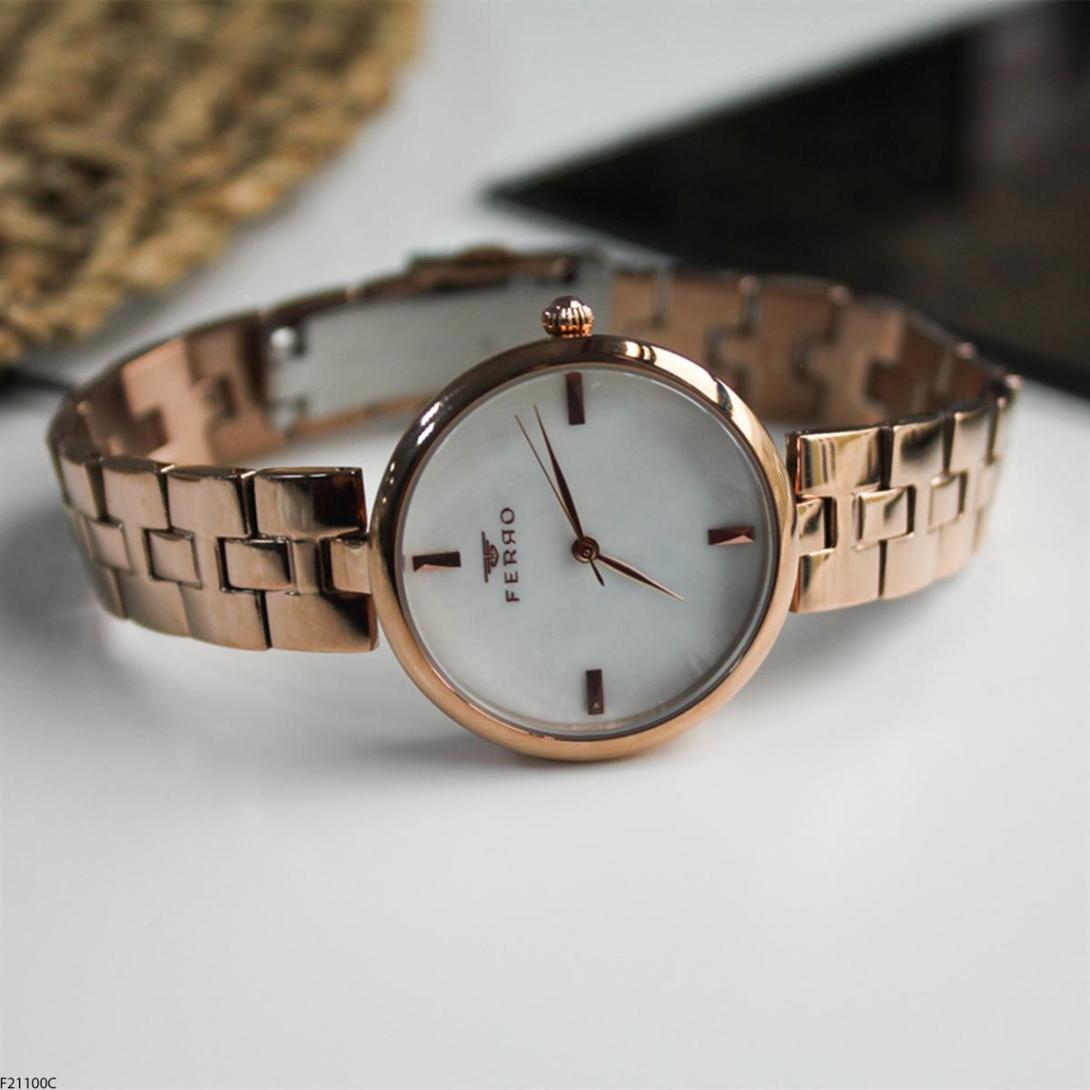 Ferro F21100C 36 mm Rose Gold Metal Kordon Analog Kadın Kol Saati