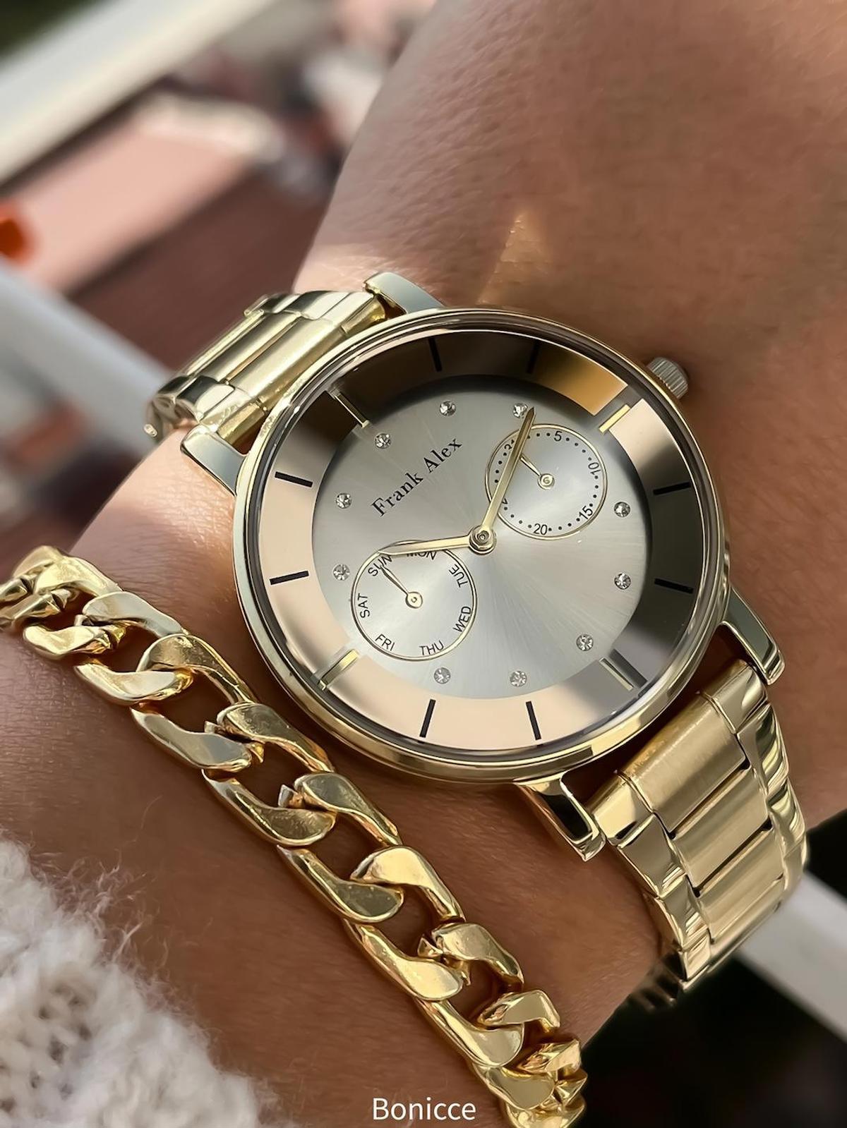 Frank Alex Altın Çelik Kordon Analog Kadın Kol Saati