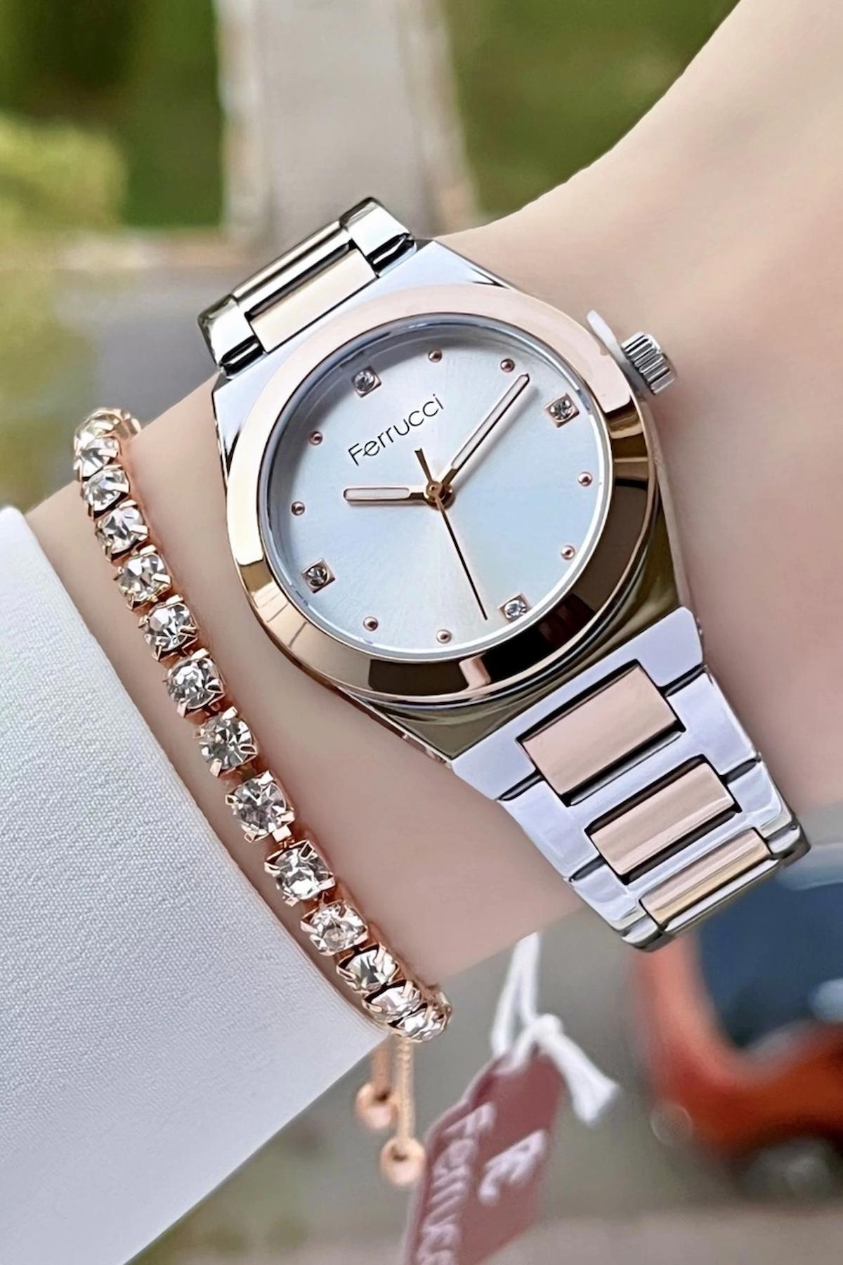 Ferrucci FCISTE235 35 mm Gri-Rose Gold Çelik Kordon Analog Kadın Kol Saati