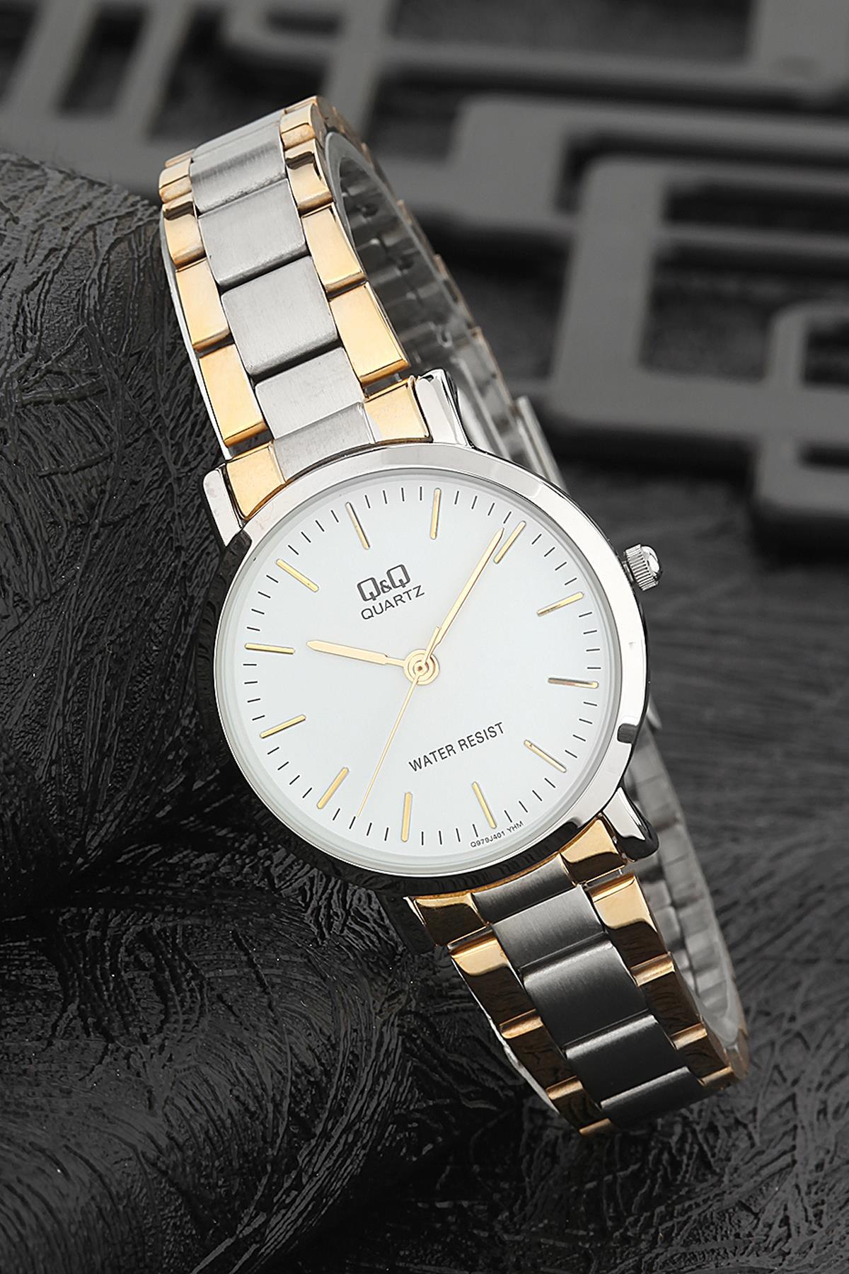 Q&Q 3G781 36 mm Altın-Gri Metal Kordon Analog Kadın Kol Saati
