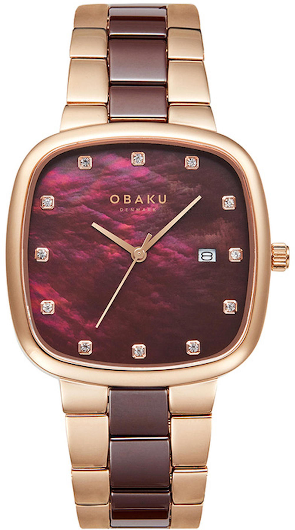 Obaku Denmark V282LDVNCN Takvimli 36 mm Altın Kahverengi Seramik Kordon Analog Kadın Kol Saati