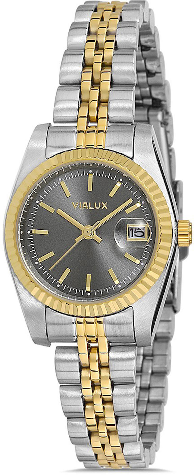 Vialux LJ526T-05SG Takvimli 34 mm Altın-Gri Çelik Kordon Analog Kadın Kol Saati